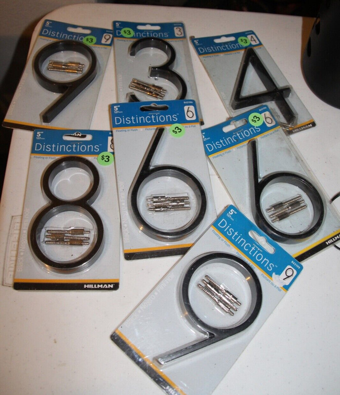 Lot of 7 Hillman 5in. Black Distinctions Floating/Flush House Numbers NIB