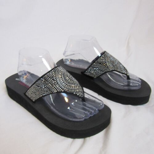Skechers Vinyasa Stone Candy Black Sequined Platform Sandals Flip Flops Womens 9 - Picture 1 of 6