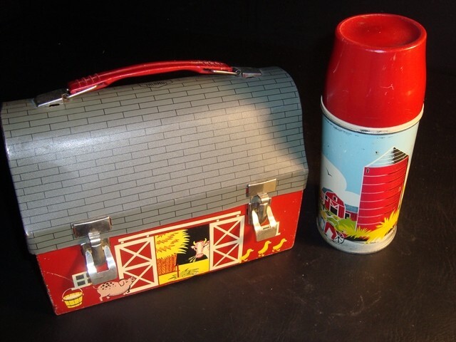 Circa 1960s Barnyard Animals Lunch Box w/Thermos