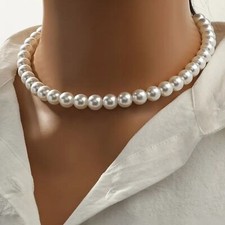 Chic 1cm White Pearl Beaded Adjustable Length Pearlcore Choker Necklace NEW