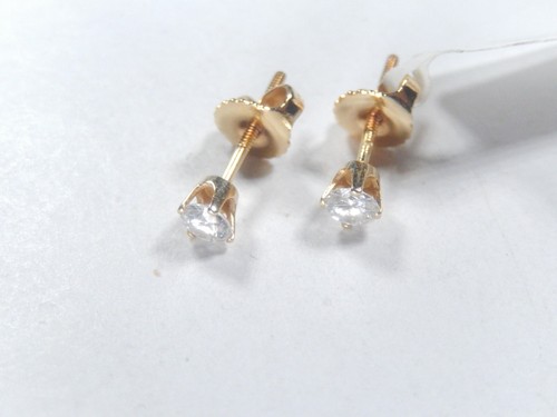 *VINTAGE* 14K Yellow Gold 1/3ct TW Round Natural Diamond Threaded Stud Earrings - Picture 3 of 5