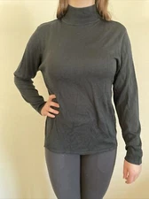 Field Manor Modern Classics Mock Neck Pullover Sweater 100% SilkBlack Large