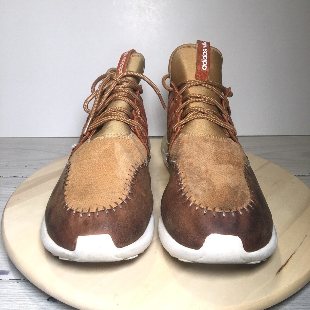 DS 2015 ADIDAS TUBULAR MOC RUNNER REAL LETHER B24689 MESA BROWN 13