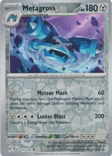 Reverse Holo Metagross -  115/162 Uncommon Temporal Forces - Foto 1 di 1