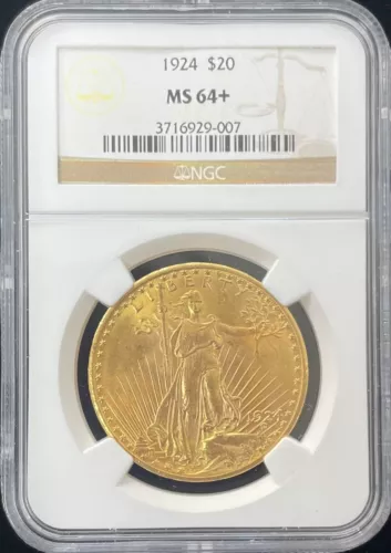 1924 Saint Gaudens $20 Gold Coin NGC MS 64+