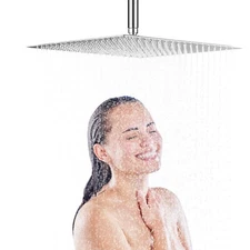 16" Square Rain Shower Head High Pressure Ultra Thin 304 Stainless Steel Chrome