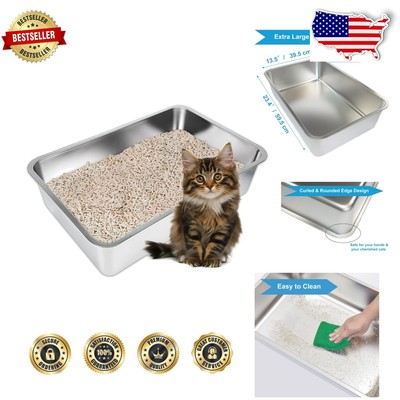 Extra Large Stainless Steel Litter Box - Odor-Free Cat & Rabbit Pan 23.5''x15.6''