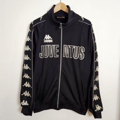 Vintage Kappa Juventus Track Jacket Large Black White Long Sleeve Full Zip 90s - Afbeelding 1 van 8