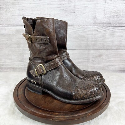 Bed Stu Women’s Ashwell Woven Testa Di Moro Dip Dy Moto Leather Boots Size 