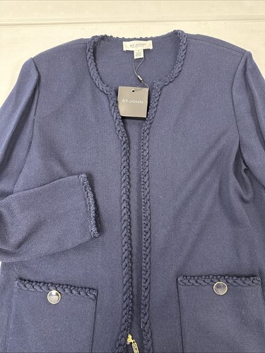 New ST. JOHN Women's Sweater Size 14 Navy Blue Wool Zipper NWT $1,595 - Picture 5 of 15