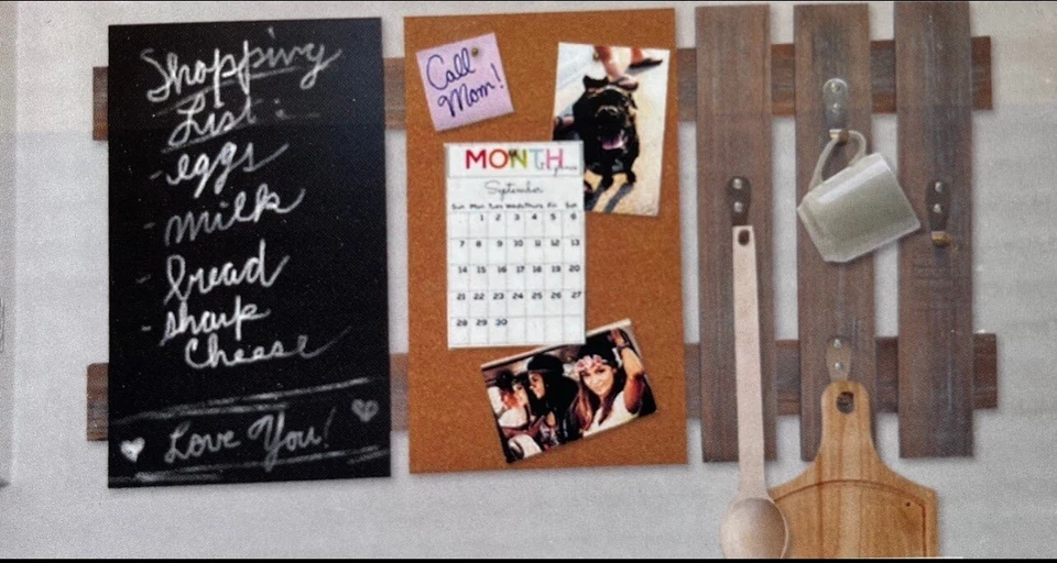 Enhanced Multi-Functional Wall Organizer:,Cork Board, Chalk Board,and Hook Panel - Image 3 of 4