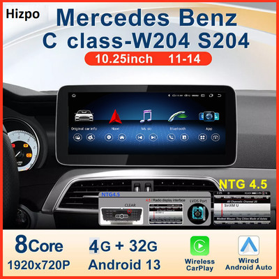 Carplay 10.25''Car GPS Stereo Radio Android14 For Mercedes Benz C Class W204 S204