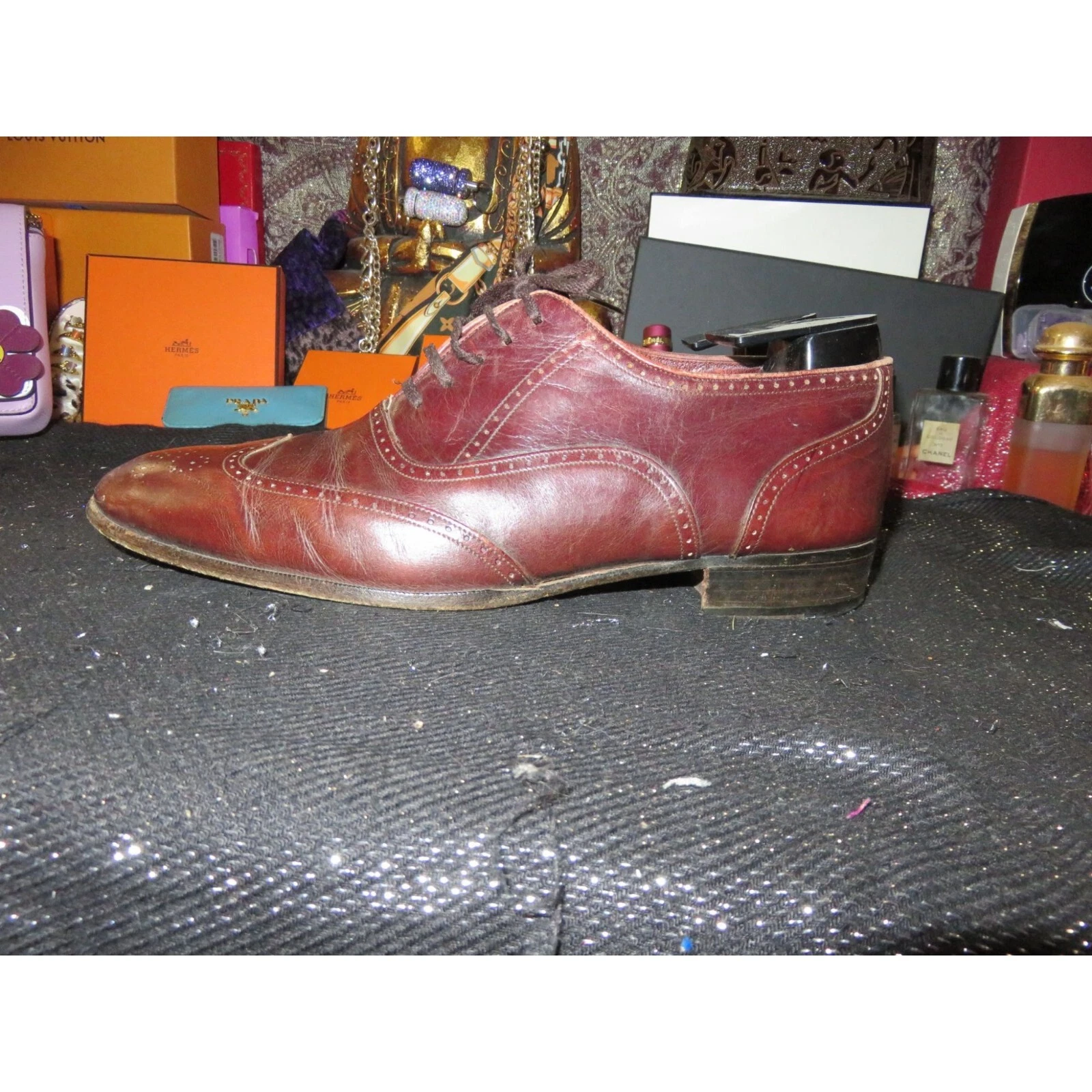 Christian Dior Monsieur Marron Cuir Italien Brogue Oxfords VINTAGE Taille 9,5