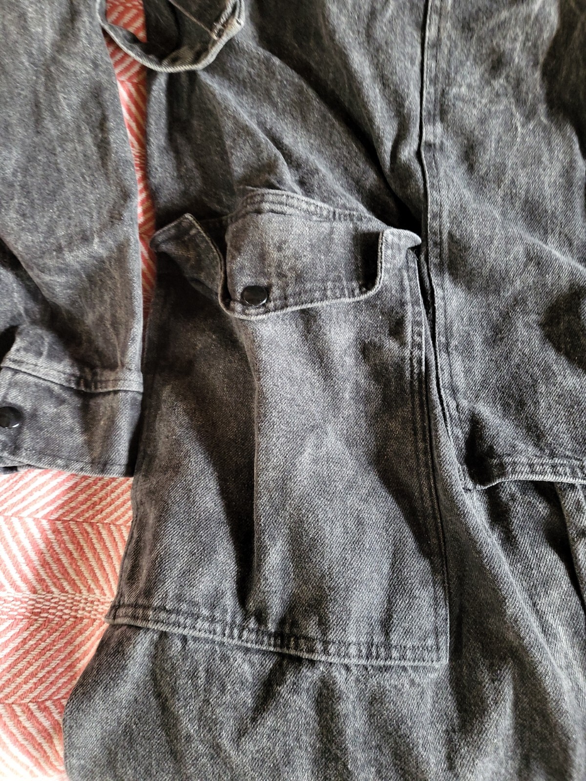 VTG Saddlesmith Outfitters by Action Thick Black Denim Jean Duster Ranch Coat L