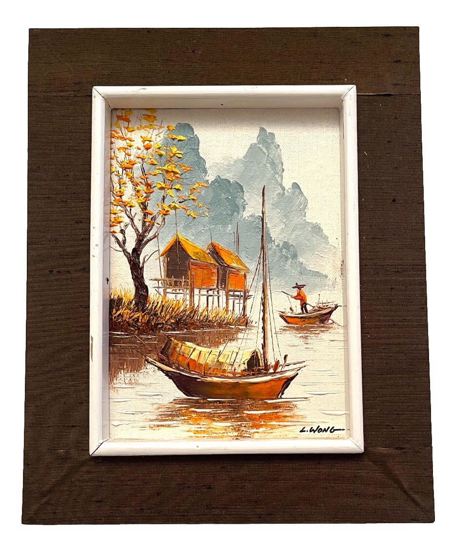超レア 絵画 アンティーク ヴィンテージ 油絵 風景画 船 Tony Wong 超レア 絵画 アンティーク ヴィンテージ 油絵 風景画 船 Tony Wong