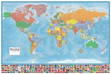 24x36 World Classic Elite Wall Map Laminated Flags of the World