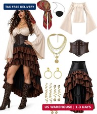 YOGFIT 14 Pcs Pirate Costume Women Set with Renaissance Pirate Shirt, Skirt, and