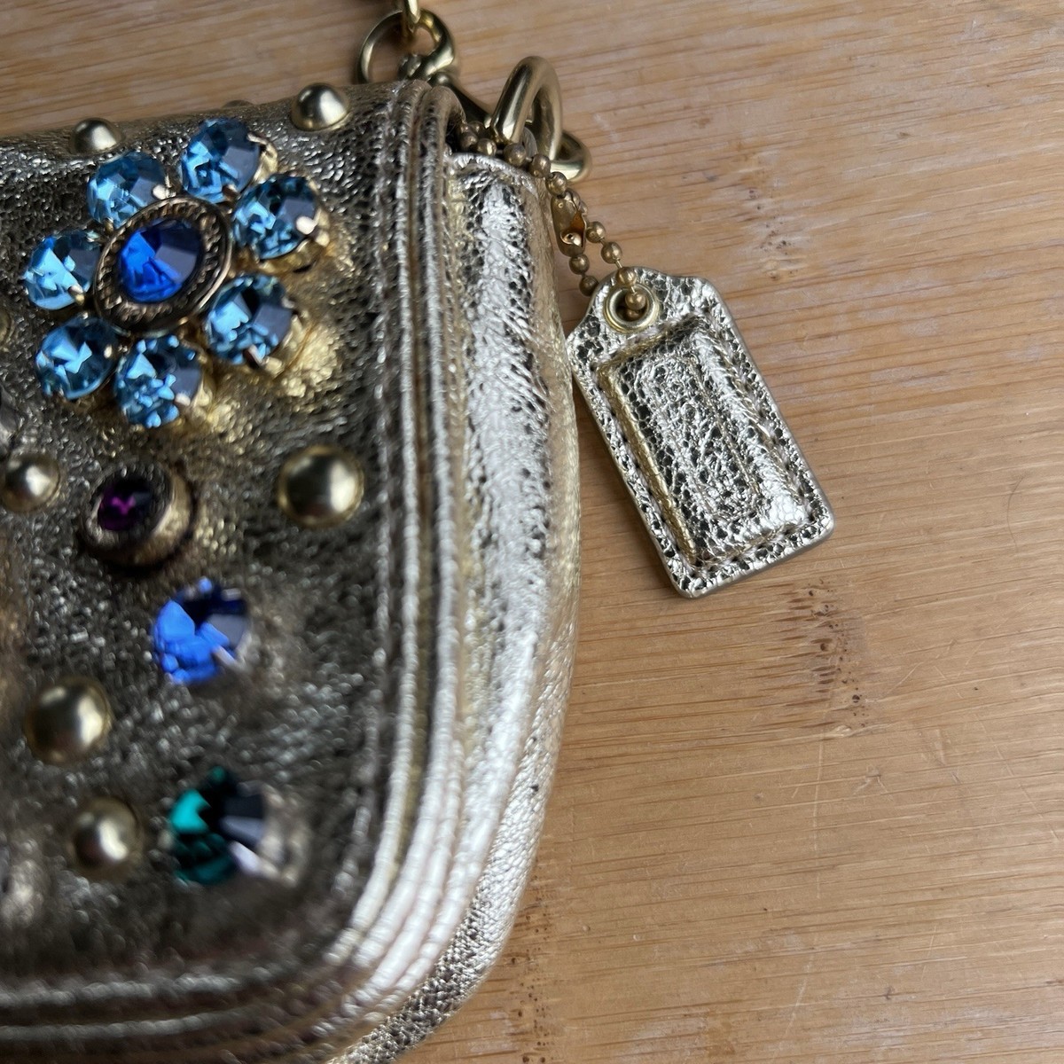 Coach Poppy Swarovski Rhinestone Evening Cocktail Bag Gold Leather