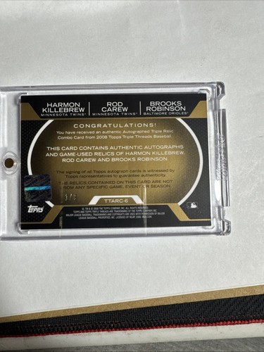 2008 Topps Triple Threads Triple Auto Patch KILLEBREW, CAREW, ROBINSON /9! - Picture 2 of 5