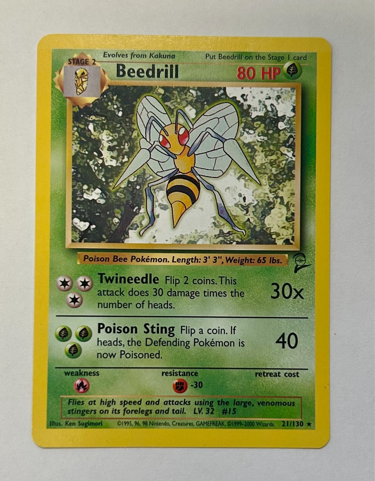Pokemon Beedrill 21/130 Rare Base Set 2 NM FREE SHIPPING!