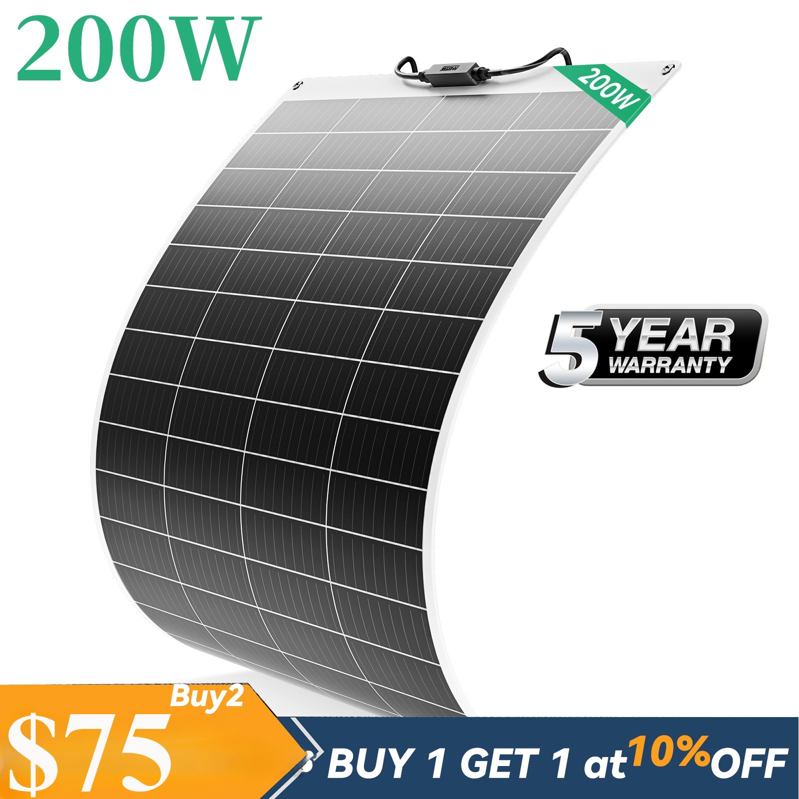 200W 12V Flexible Solar Panel for Camping RV Home Portable Battery Charging