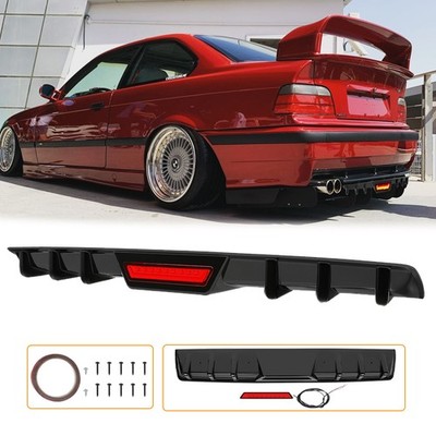 For 3 SERIES E36 Rear Bumper Diffuser Lip Spoiler w/ LED Tail Brake Stop Light
