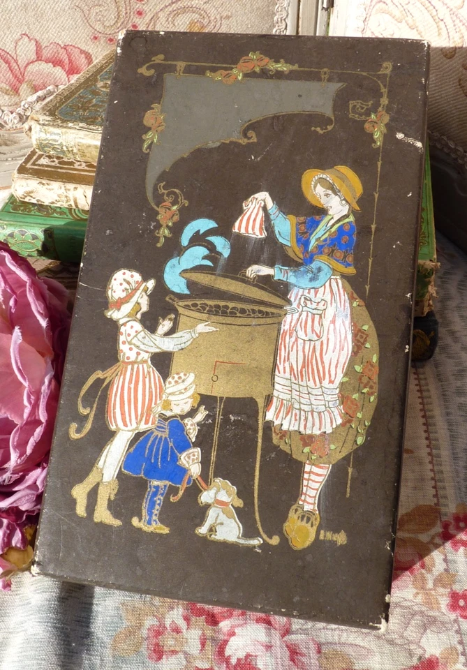 ANCIENNE BOITE de friandises en carton peint aux pochoirs vers 1915/1920 - Photo 2/4