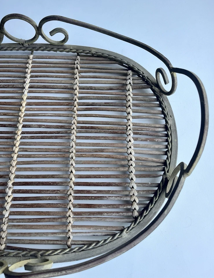Vintage Woven Rattan Serving Tray w/Metal Handles 20x14” - Image 2 of 4
