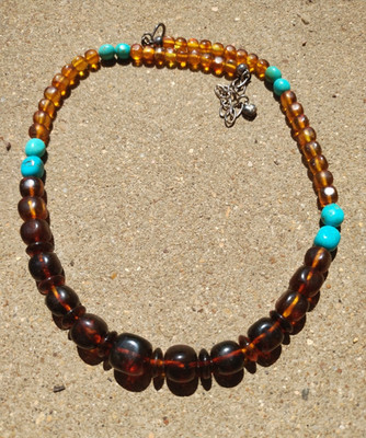 Jay King DTR Baltic Amber and Turquoise Bead 925 Sterling Silver Necklace,