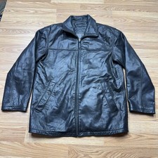 Roundtree Yorke Leather Jacket Men Medium Black Genuine Lambskin Zip Coat Casual