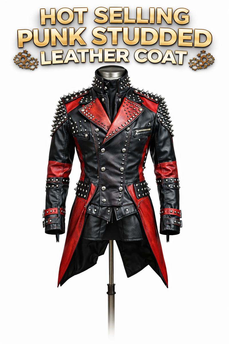 ジャケット・アウター Archive Suede Leather Long Coat Studded Men's Punk Studded Leather Long Coat Gothic Biker Trench Jacket