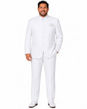 VINCI White Men's Regular Fit Men's 2 Piece Banded Collar Tuxedo - Size 38 to 56