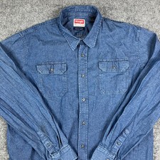 Wrangler Denim Shirt Mens Size 2XT Blue Long Sleeve Comfort Flex Western