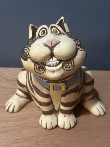 Vintage Cindy Butler Jones Signed Pottery Whimsical Cat Coin Piggy Bank 8" Tall