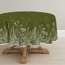 Spring Summer Tablecloth 70 70 Inch Round, Wild Flowers 70" Round Green