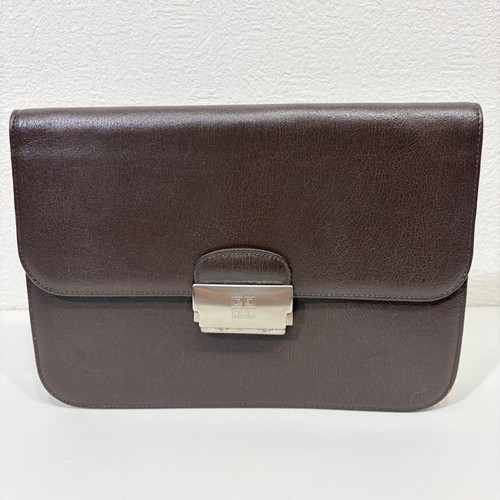 GIVENCHY Brown Leather Clutch Bag Second Bag Collectible Japan Used Vintage Desi