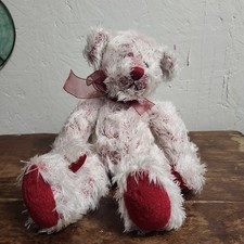 Russ Berrie Cagney Teddy Bear Plush Toy 8  Tall Sitting Bow Pink Red White