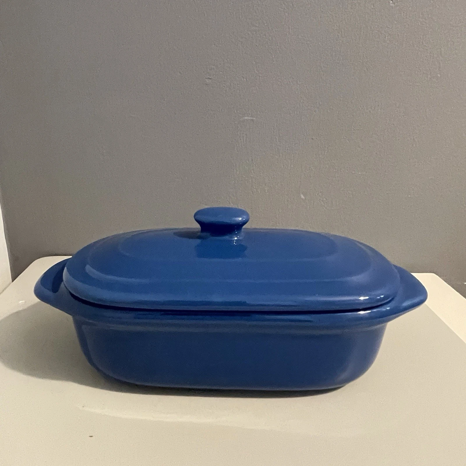 Vintage Blue Butter Dish Cheese Baker Artesa David & Waddell Oven Safe Ceramic