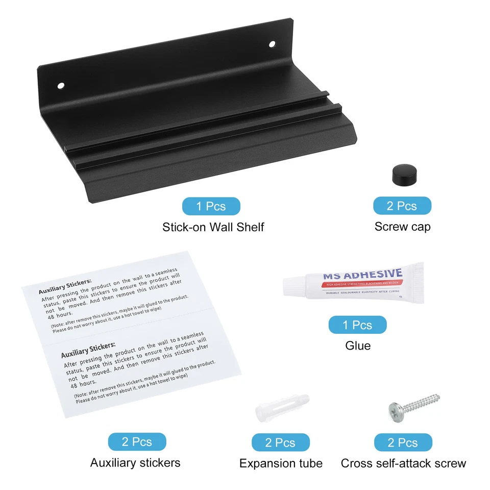 Stick-on Wall Shelf Aluminum Wall Mounted Phone Shelf Holder Wipes Rack, Black Foto 3 de 4