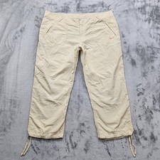 Vintage 90s Nike Pants Womens XL Beige Pink Swoosh Ripstop Capri Tie Hem Hiking