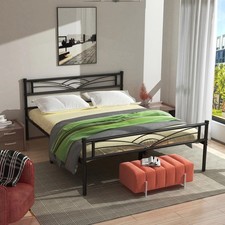 Image of Heavy Duty King Size Bed Frame Metal Platform Bed with Steel Slats Black