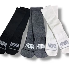 NEW HOKA Women's Performance Athletic Socks 3 Pack Black Gray White Sz W 6-10