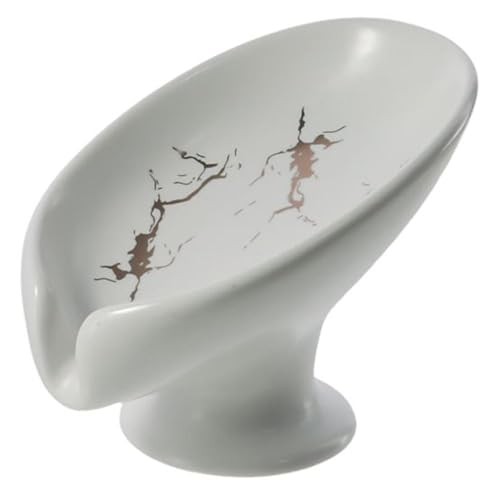 Ceramic Leaf Shape Soap Dish, Self-Draining Soap Holder for Countertop,