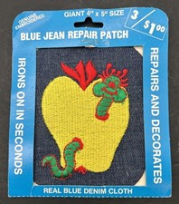 80s Blue Denim Yellow Apple Patch Iron On Repair BB1
