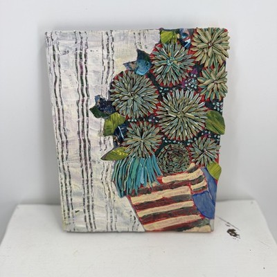 Gwyn Pevonka Hey There Dahlia 2017 Acrylic Assemblage Panel Floral Art 8x10