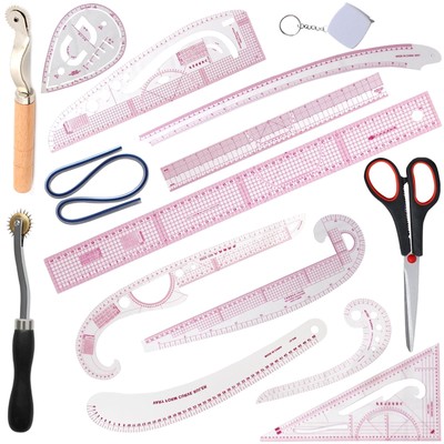 HLZC French Curve Ruler for Pattern Making, 15 Pieces Clear Sewing Ruler Set