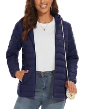 Women’s Hooded Puffer Jacket Winter Warm Quilted Coat Lightweight Windbreaker