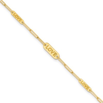 14K Gelbgold poliert LOVE Büroklammer Link ausgefallenes Armband 7,25''