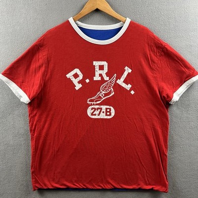 Polo Ralph Lauren Shirt Mens XL Blue Red Reversible Track P-Wing Graphic Thick