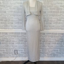 Vtg Dave Johnny Y2K Metallic Silver Dress and Jacket Bodycon Prom Dance Glam